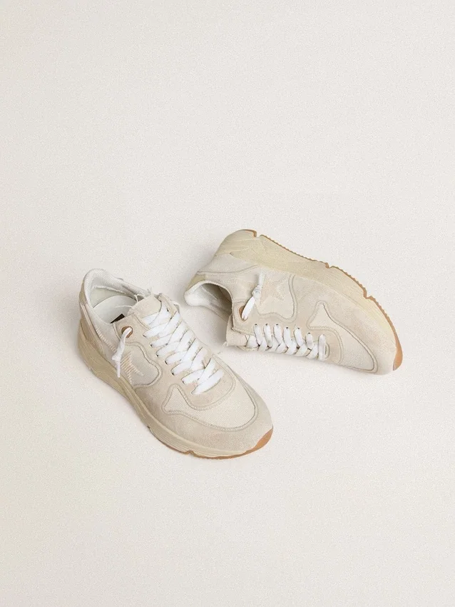 Zapatillas Running Sole para mujer de lona con estrella beige y lengüeta del talón de piel metalizada platino