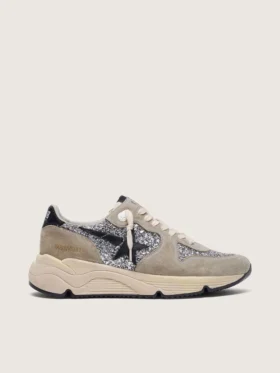 Zapatillas Running Sole para mujer en brillo plateado y ante gris paloma