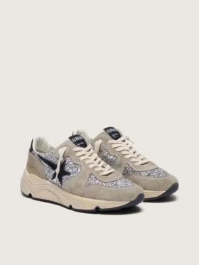 Zapatillas Running Sole para mujer en brillo plateado y ante gris paloma