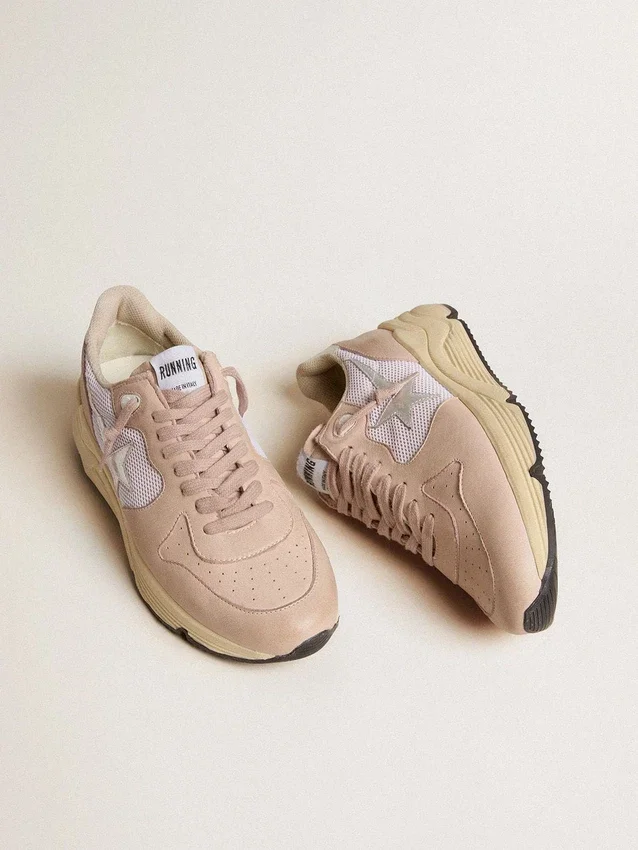Zapatillas Running Sole para mujer en malla y nubuck con estrella de piel metalizada plateada