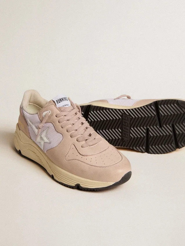Zapatillas Running Sole para mujer en malla y nubuck con estrella de piel metalizada plateada