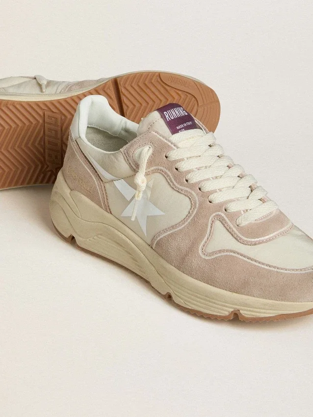 Zapatillas Running Sole para mujer en nailon y ante con estrella estampada en plata y lengüeta de talón de piel