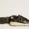 Zapatillas Running Sole para mujer en negro brillante con estrella de piel y lengüeta de talón de nubuck