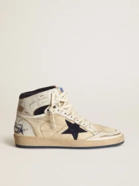 Zapatillas Sky-Star para hombre en nailon y piel de color crema con estrella de ante azul
