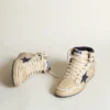 Zapatillas Sky-Star para hombre en nailon y piel de color crema con estrella de ante azul