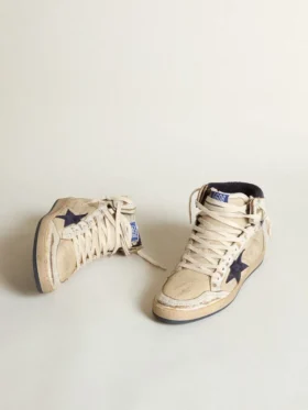 Zapatillas Sky-Star para hombre en nailon y piel de color crema con estrella de ante azul