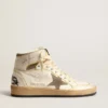 Zapatillas Sky-Star para hombre en piel napa blanca con estrella de ante gris paloma
