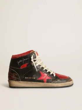 Zapatillas Sky-Star para hombre en piel negra brillante con estrella roja