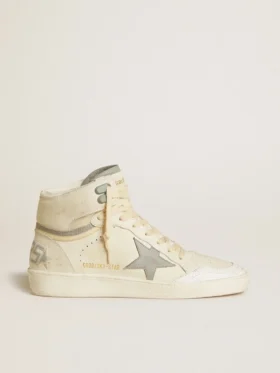 Zapatillas Sky-Star para mujer en piel con estrella de piel azul claro y lengüeta blanca en el talón