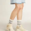 Zapatillas Sky-Star para mujer en piel con estrella de piel azul claro y lengüeta blanca en el talón