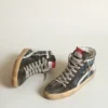 Zapatillas Slide de denim azul medianoche con estrella de piel blanca