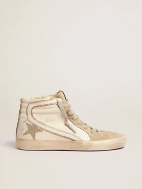 Zapatillas Slide para mujer con estrella de ante gris hielo y detalle blanco