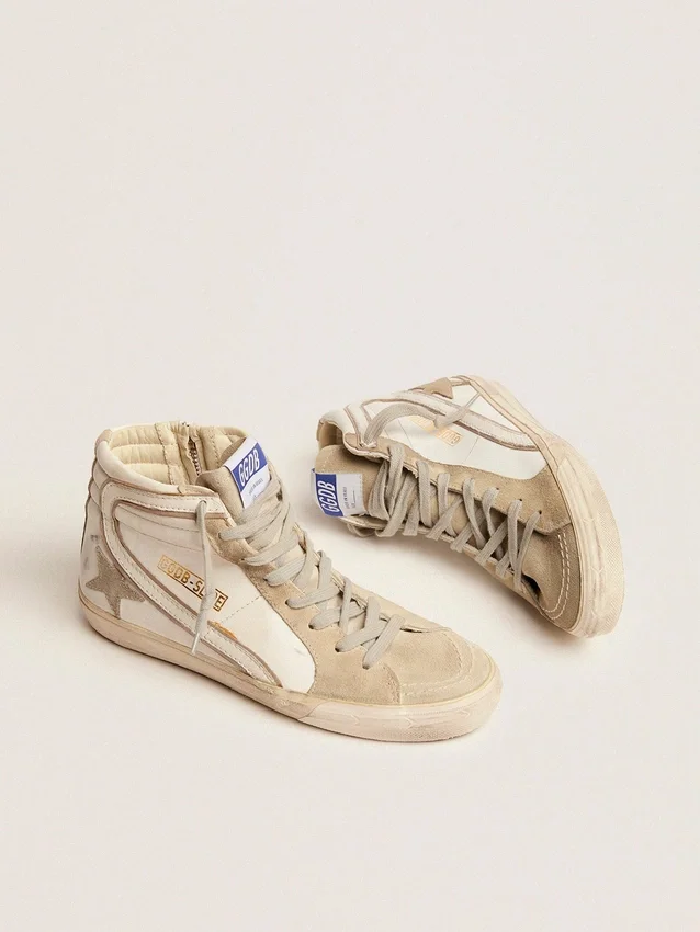 Zapatillas Slide para mujer con estrella de ante gris hielo y detalle blanco