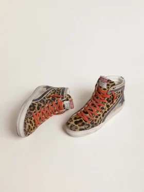 Zapatillas Slide para mujer LTD en piel de potro con estampado de leopardo, estrella de piel metalizada y detalles brillantes