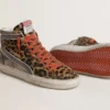 Zapatillas Slide para mujer LTD en piel de potro con estampado de leopardo, estrella de piel metalizada y detalles brillantes