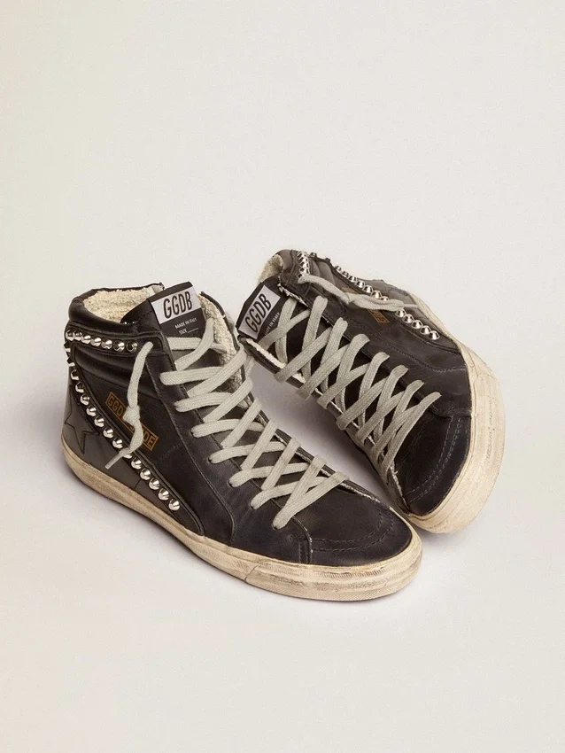 Zapatillas Slide para mujer, negras con tachuelas