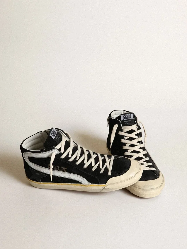 Zapatillas Slide Penstar para hombre en ante negro con estrella negra y detalle blanco