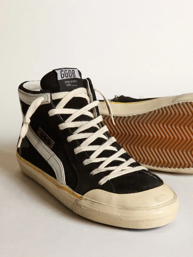 Zapatillas Slide Penstar para hombre en ante negro con estrella negra y detalle blanco