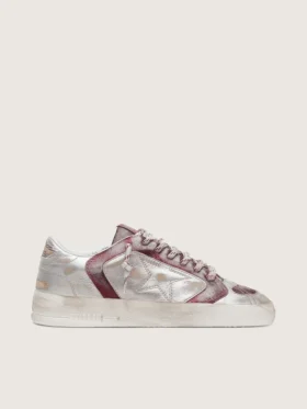 Zapatillas Stardan LAB para mujer en piel burdeos y plateada con purpurina