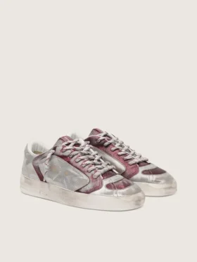 Zapatillas Stardan LAB para mujer en piel burdeos y plateada con purpurina