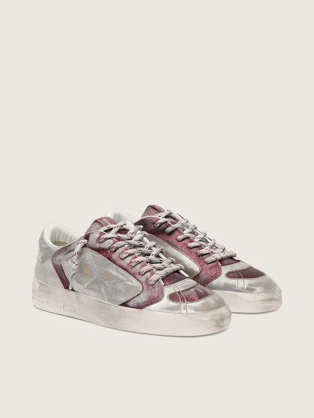 Zapatillas Stardan LAB para mujer en piel burdeos y plateada con purpurina