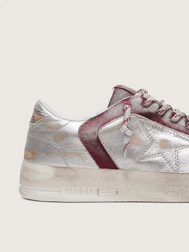 Zapatillas Stardan LAB para mujer en piel burdeos y plateada con purpurina
