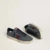 Zapatillas Stardan LTD para hombre en nubuck antracita y ante azul con estrella de piel metalizada