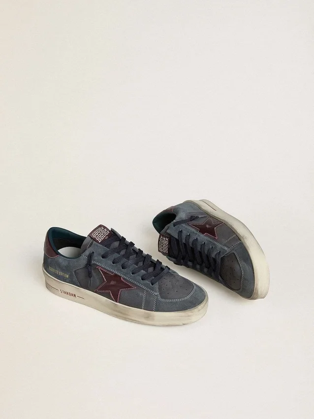Zapatillas Stardan LTD para hombre en nubuck antracita y ante azul con estrella de piel metalizada