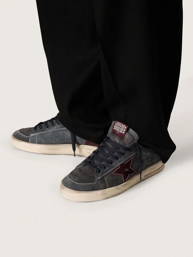 Zapatillas Stardan LTD para hombre en nubuck antracita y ante azul con estrella de piel metalizada
