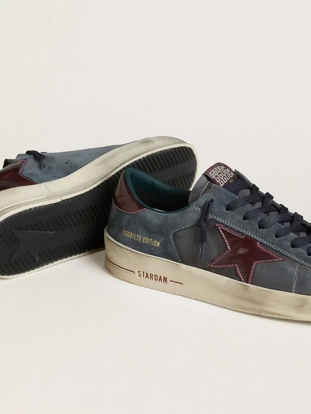 Zapatillas Stardan LTD para hombre en nubuck antracita y ante azul con estrella de piel metalizada