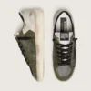 Zapatillas Stardan LTD para hombre en piel blanca y verde oliva con malla negra y estrella de piel amarilla