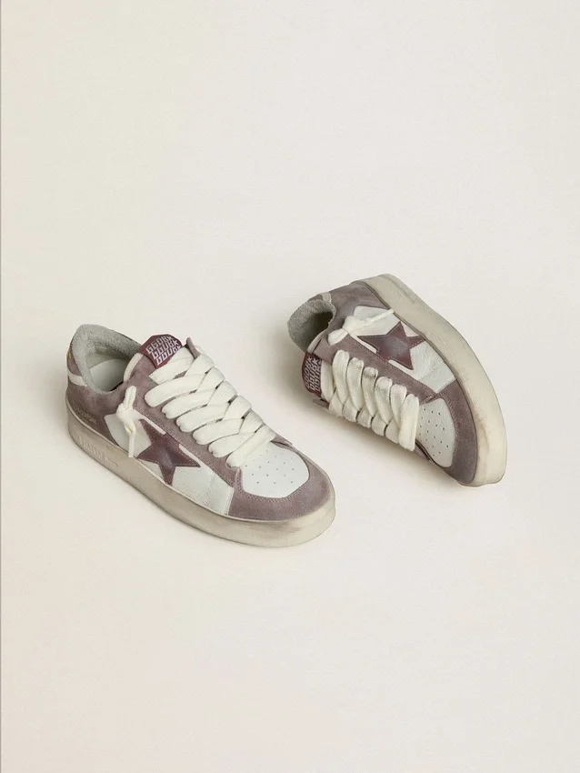 Zapatillas Stardan LTD para mujer en piel napa y ante, con estrella de ante malva y lengüeta del talón de ante lavanda