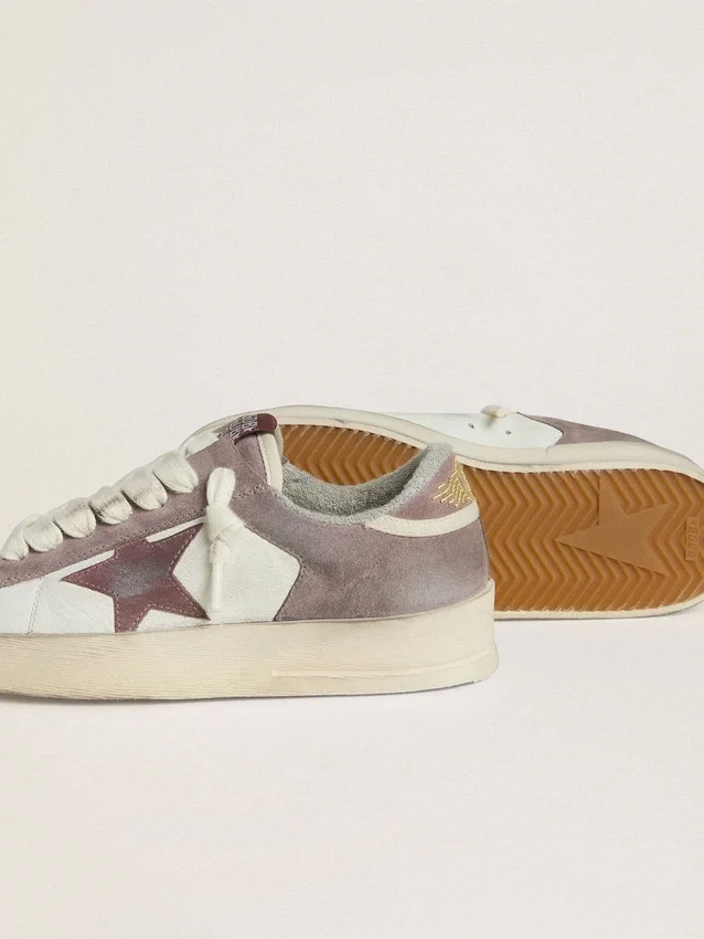 Zapatillas Stardan LTD para mujer en piel napa y ante, con estrella de ante malva y lengüeta del talón de ante lavanda