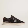 Zapatillas Stardan para hombre en ante marrón y malla negra con estrella de piel blanca e inserciones de piel napa