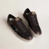 Zapatillas Stardan para hombre en ante marrón y malla negra con estrella de piel blanca e inserciones de piel napa