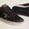 Zapatillas Stardan para hombre en ante marrón y malla negra con estrella de piel blanca e inserciones de piel napa