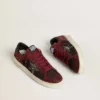 Zapatillas Stardan para hombre en malla negra y ante burdeos con estrella de piel blanca