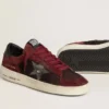 Zapatillas Stardan para hombre en malla negra y ante burdeos con estrella de piel blanca