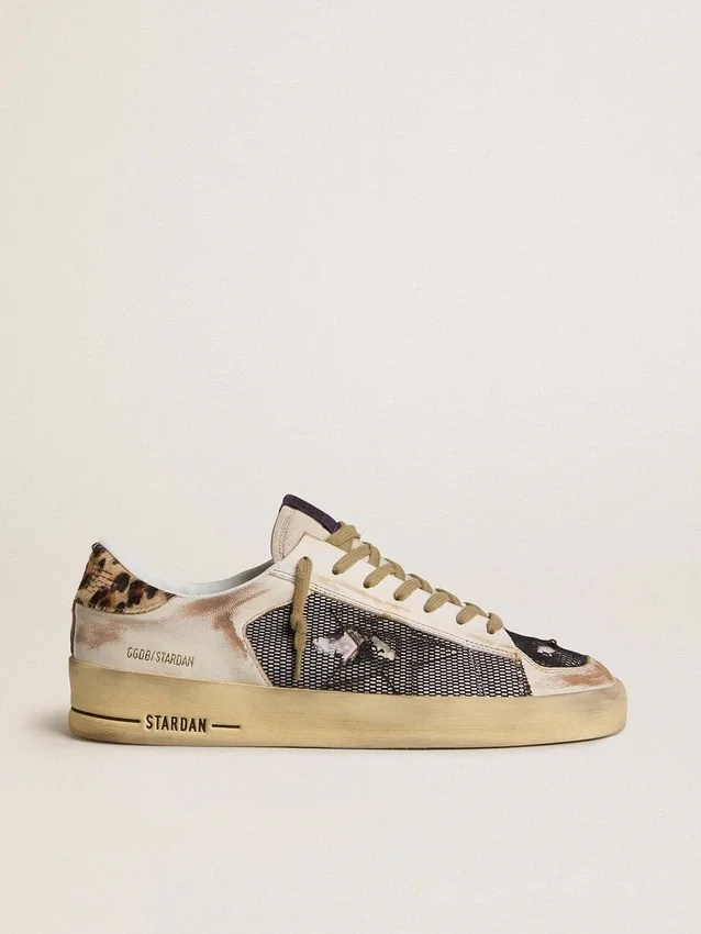 Zapatillas Stardan para hombre en napa y malla con lengüeta del talón de piel de potro con estampado de leopardo