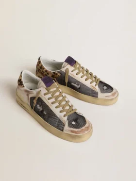 Zapatillas Stardan para hombre en napa y malla con lengüeta del talón de piel de potro con estampado de leopardo