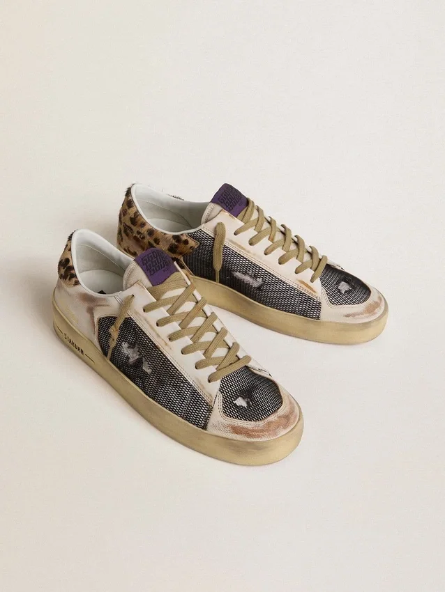 Zapatillas Stardan para hombre en napa y malla con lengüeta del talón de piel de potro con estampado de leopardo