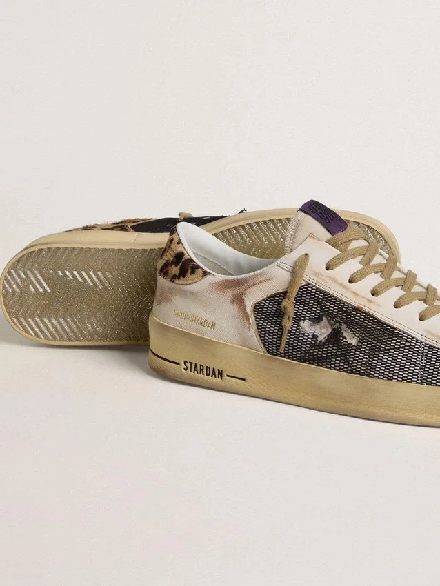 Zapatillas Stardan para hombre en napa y malla con lengüeta del talón de piel de potro con estampado de leopardo