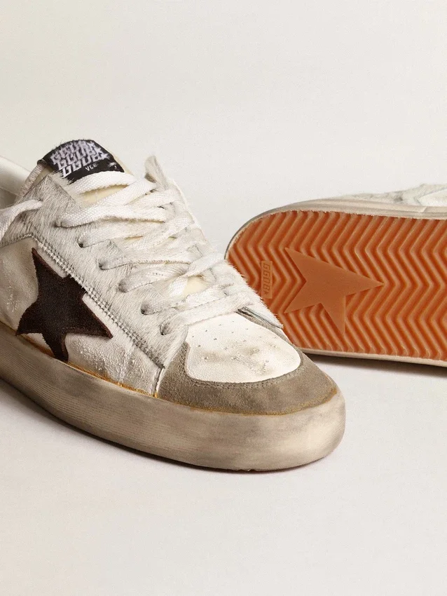 Zapatillas Stardan para hombre en napa y piel de potro con estrella de ante marrón