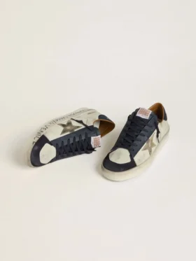 Zapatillas Stardan para hombre en nobuk con estrella de piel metalizada y lengüeta azul de napa en el talón