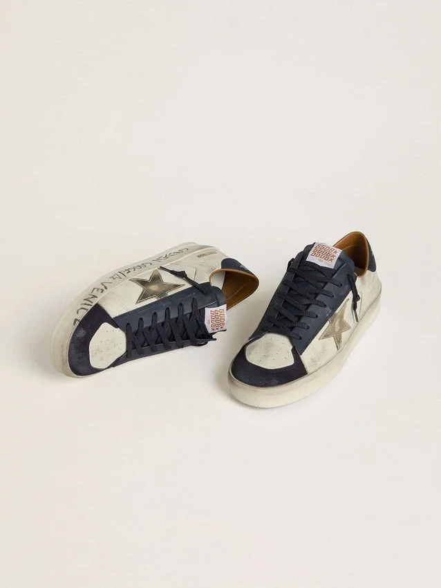 Zapatillas Stardan para hombre en nobuk con estrella de piel metalizada y lengüeta azul de napa en el talón