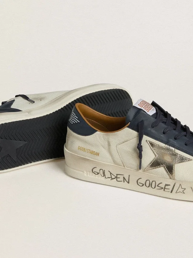 Zapatillas Stardan para hombre en nobuk con estrella de piel metalizada y lengüeta azul de napa en el talón