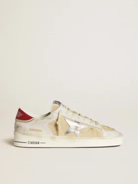 Zapatillas Stardan para hombre en nubuck y piel craquelada con estrella de piel metalizada plateada