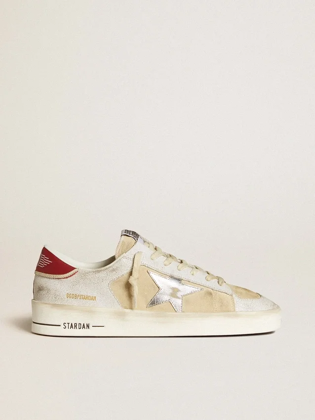 Zapatillas Stardan para hombre en nubuck y piel craquelada con estrella de piel metalizada plateada