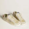 Zapatillas Stardan para hombre en nubuck y piel craquelada con estrella de piel metalizada plateada