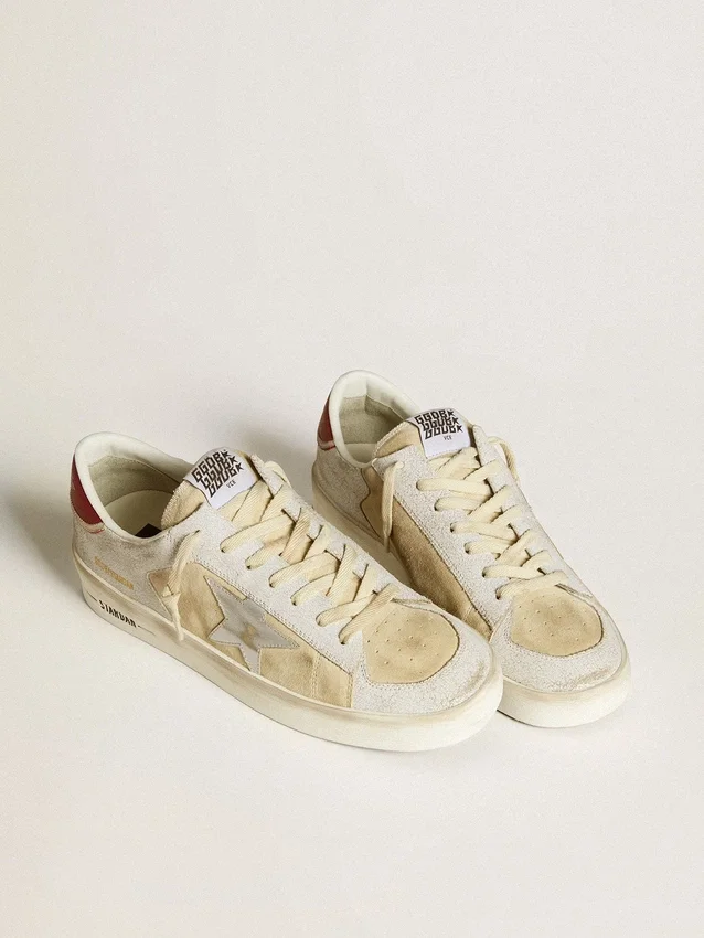 Zapatillas Stardan para hombre en nubuck y piel craquelada con estrella de piel metalizada plateada